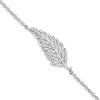 Brilliant Embers Sterling Silver Rhodium-plated 87 Stone Micro Pavé CZ Feather Bracelet with 1 Inch Extender, 7" view 1