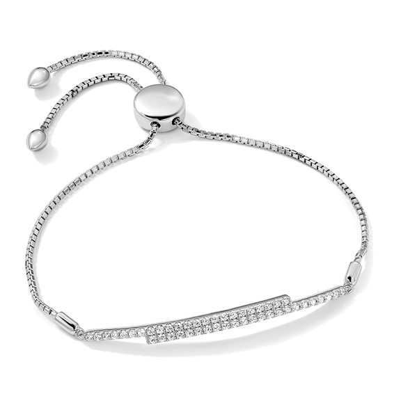 Brilliant Embers Sterling Silver Rhodium-plated 46 Stone Micro Pavé CZ Adjustable Bracelet