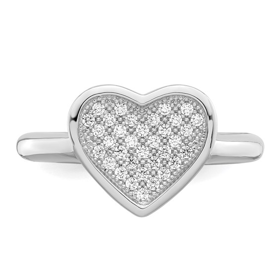 Brilliant Embers Sterling Silver Rhodium-plated 34 Stone Micro Pavé CZ Heart Ring