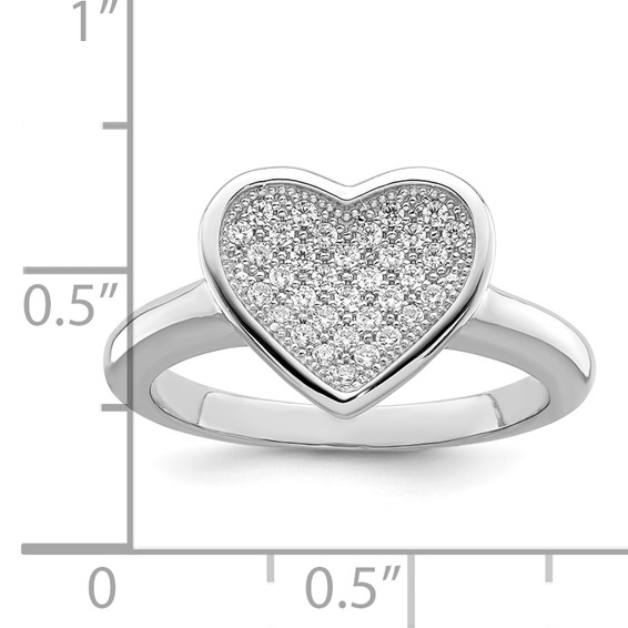 Brilliant Embers Sterling Silver Rhodium-plated 34 Stone Micro Pavé CZ Heart Ring
