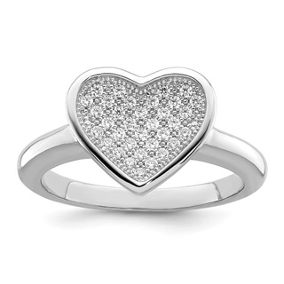 Brilliant Embers Sterling Silver Rhodium-plated 34 Stone Micro Pavé CZ Heart Ring