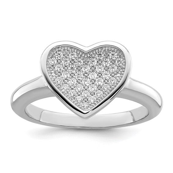 Brilliant Embers Sterling Silver Rhodium-plated 34 Stone Micro Pavé CZ Heart Ring