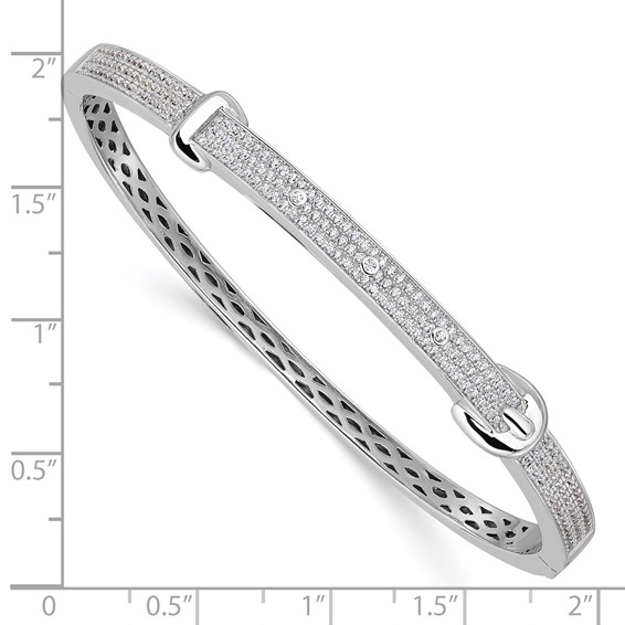 Brilliant Embers Sterling Silver Rhodium-plated 202 Stone Micro Pavé CZ Buckle Hinged Bangle