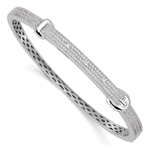 Brilliant Embers Sterling Silver Rhodium-plated 202 Stone Micro Pavé CZ Buckle Hinged Bangle
