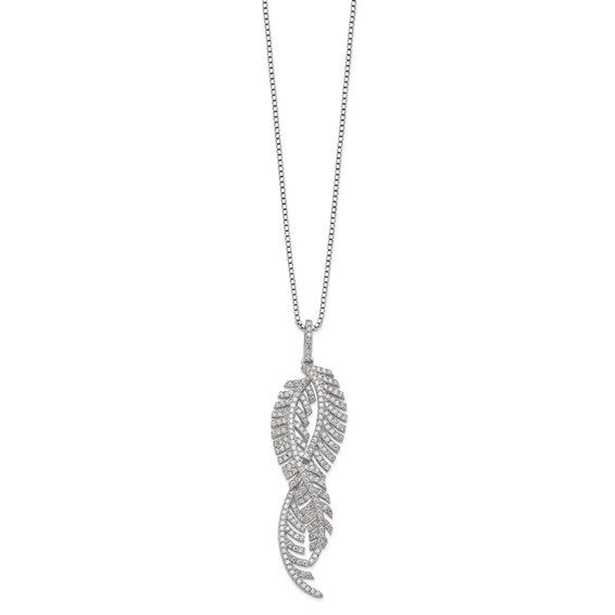 Brilliant Embers Sterling Silver Rhodium-plated 219 Stone 18 inch Micro Pavé CZ Feathers Necklace with 2 Inch Extender