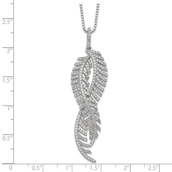 Brilliant Embers Sterling Silver Rhodium-plated 219 Stone 18 inch Micro Pavé CZ Feathers Necklace with 2 Inch Extender