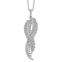 Brilliant Embers Sterling Silver Rhodium-plated 219 Stone Micro Pavé CZ Feathers Necklace with 2 Inch Extender, 18" view 1