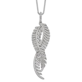 Brilliant Embers Sterling Silver Rhodium-plated 219 Stone 18 inch Micro Pavé CZ Feathers Necklace with 2 Inch Extender