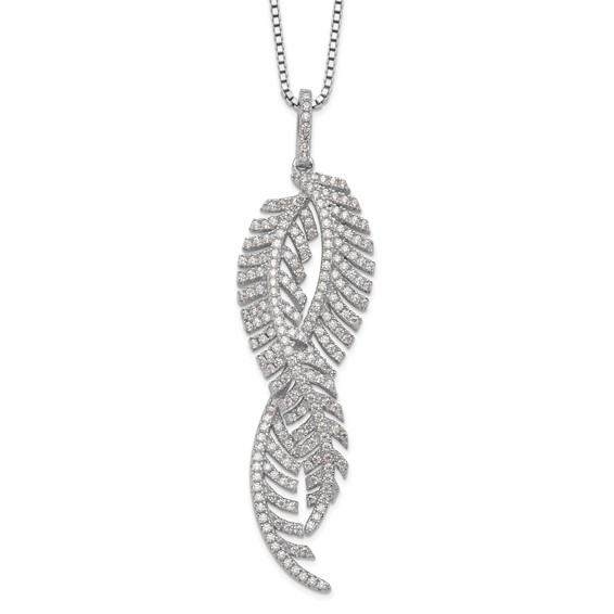 Brilliant Embers Sterling Silver Rhodium-plated 219 Stone 18 inch Micro Pavé CZ Feathers Necklace with 2 Inch Extender