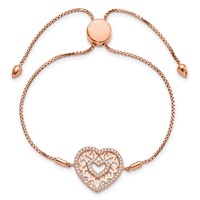 Brilliant Embers Sterling Silver Rose-tone Flash Rose Gold-plated 60 Stone Filigree CZ Heart Adjustable Bracelet view 3