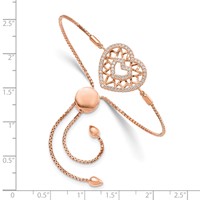 Brilliant Embers Sterling Silver Rose-tone Flash Rose Gold-plated 60 Stone Filigree CZ Heart Adjustable Bracelet view 2