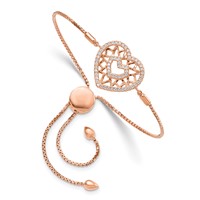 Brilliant Embers Sterling Silver Rose-tone Flash Rose Gold-plated 60 Stone Filigree CZ Heart Adjustable Bracelet view 1