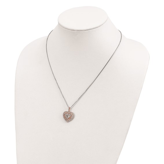 Brilliant Embers Sterling Silver Rose-tone Flash Rose Gold-plated 77 Stone 18 inch Micro Pavé CZ Heart Necklace with 2 Inch Extender
