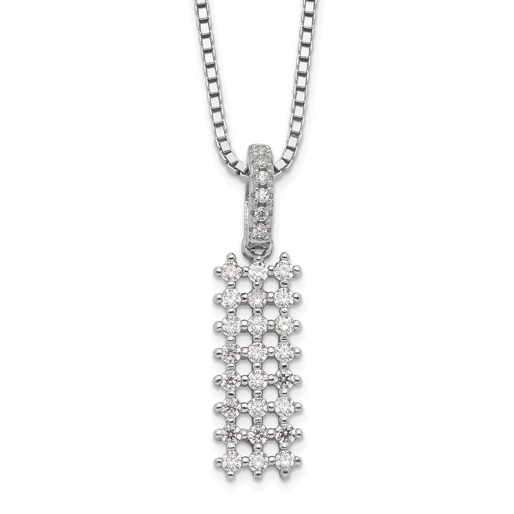 Brilliant Embers Sterling Silver Rhodium-plated 31 Stone Micro Pavé CZ Necklace with 2 Inch Extender, 18"