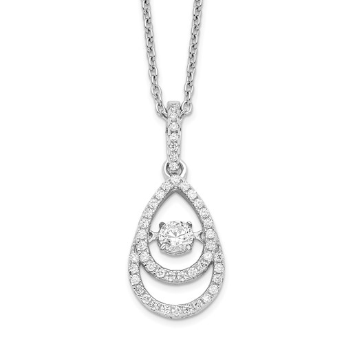 Brilliant Embers Sterling Silver Rhodium-plated 46 Stone Moving Center Vibrant CZ with Micro Pavé CZ Necklace with 2 Inch Extender, 18"