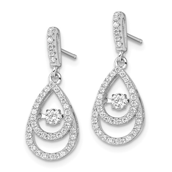 Brilliant Embers Sterling Silver Rhodium-plated 82 Stone CZ Moving Center Pear Shaped Vibrant CZ with Micro Pavé CZ Dangle Post Earrings