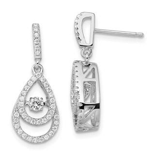 Brilliant Embers Sterling Silver Rhodium-plated 82 Stone CZ Moving Center Pear Shaped Vibrant CZ with Micro Pavé CZ Dangle Post Earrings