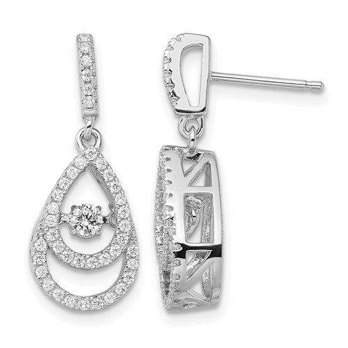 Brilliant Embers Sterling Silver Rhodium-plated 82 Stone CZ Moving Center Pear Shaped Vibrant CZ Earrings with Micro Pavé CZ Dangle Post