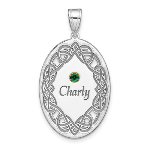 Sterling Silver Rhodium-plated 14K Bezel Crystal Family Pendant