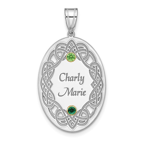 Sterling Silver Rhodium-plated 14K Bezel Crystal Family Pendant