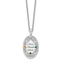Sterling Silver Rhodium-plated 14K Bezel Crystal Family Pendant view 5