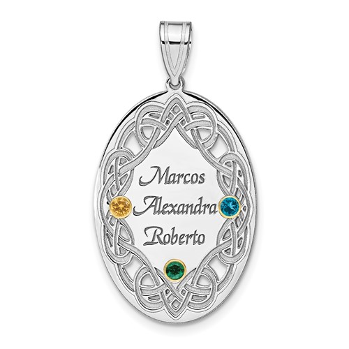 Sterling Silver Rhodium-plated 14K Bezel Crystal Family Pendant