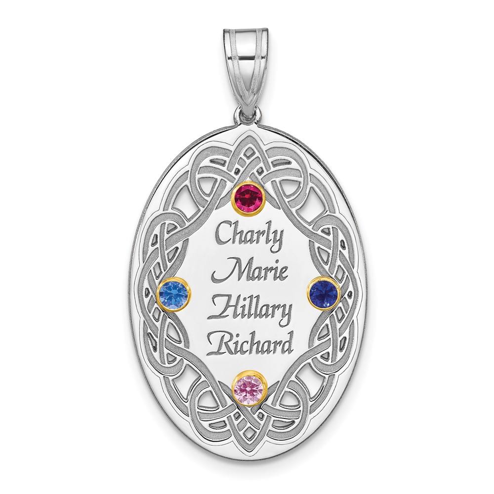 Sterling Silver Rhodium-plated 14K Bezel Crystal Family Pendant