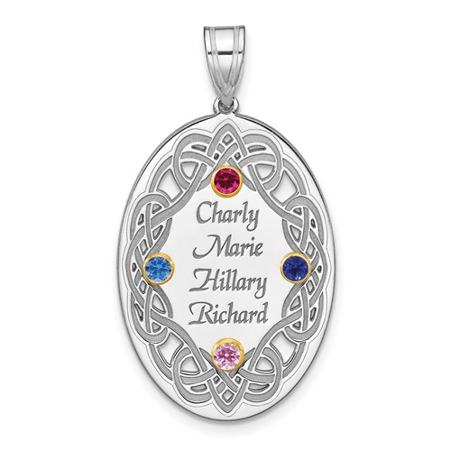 Sterling Silver Rhodium-plated 14K Bezel Crystal Family Pendant