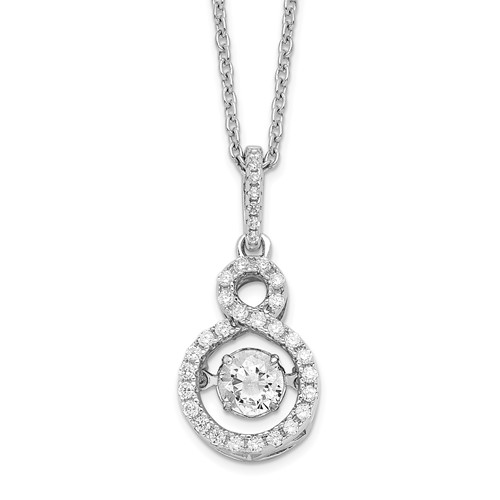 Brilliant Embers Sterling Silver Rhodium-plated 34 Stone with Moving Center Vibrant CZ and Micro Pavé CZ Infinity Necklace with Extender, 2"