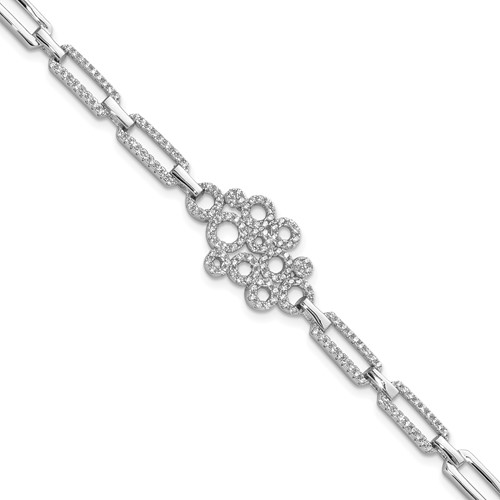 Brilliant Embers Sterling Silver Rhodium-plated 164 Stone Bracelet with Box Catch Clasp Micro Pavé CZ, 7"