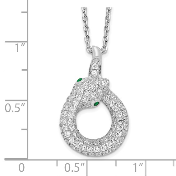 Brilliant Embers Sterling Silver Rhodium-plated 85 Stone 18 inch Micro Pavé White and Green CZ Snake Necklace with 2 Inch Extender