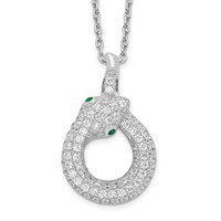 Brilliant Embers Sterling Silver Rhodium-plated 85 Stone Micro Pavé White and Green CZ Snake Necklace with 2 Inch Extender, 18" view 1