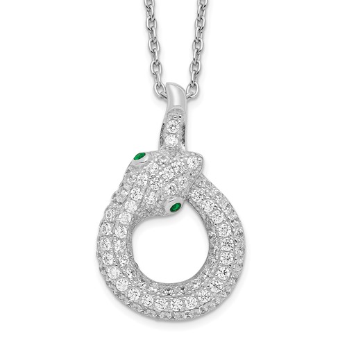 Brilliant Embers Sterling Silver Rhodium-plated 85 Stone Micro Pavé White and Green CZ Snake Necklace with 2 Inch Extender, 18"