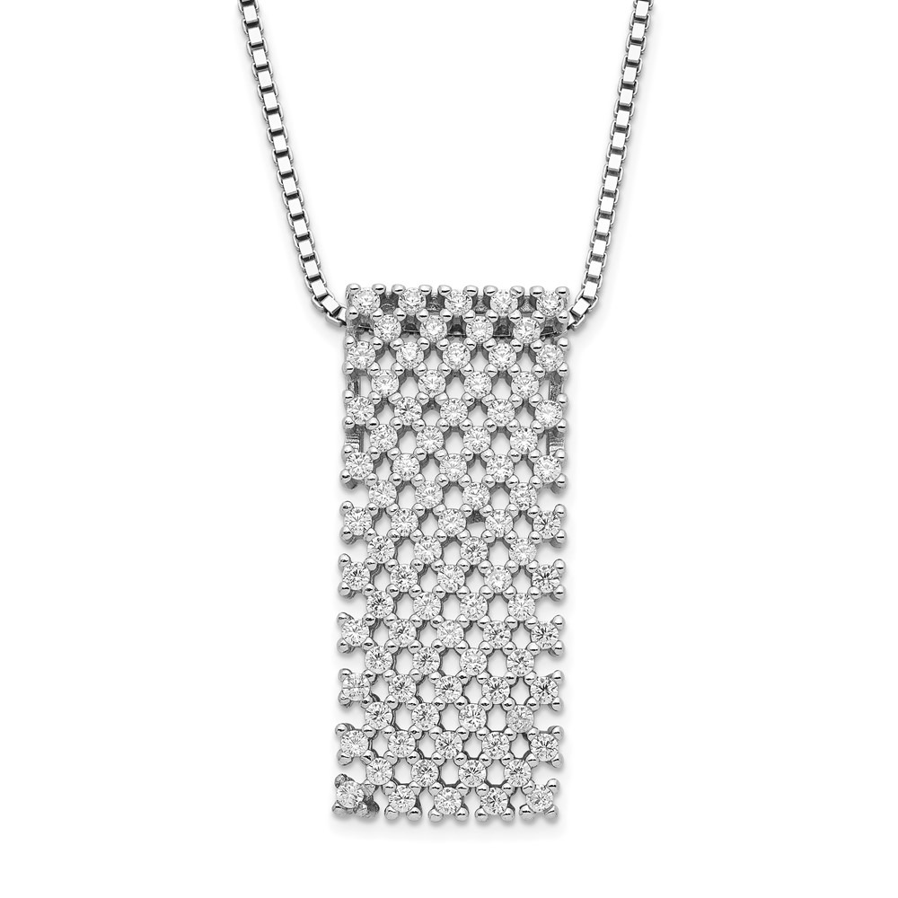 Brilliant Embers Sterling Silver Polished CZ Necklace with Ext, 2"