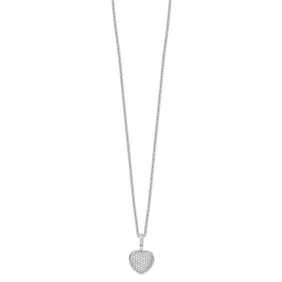 Brilliant Embers Sterling Silver Rhodium-plated 74 Stone 18 inch Micro Pavé CZ Heart Necklace with 2 Inch Extender