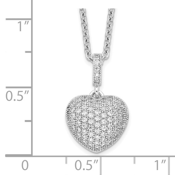Brilliant Embers Sterling Silver Rhodium-plated 74 Stone 18 inch Micro Pavé CZ Heart Necklace with 2 Inch Extender