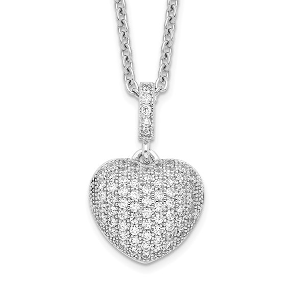 Brilliant Embers Sterling Silver Rhodium-plated 74 Stone 18 inch Micro Pavé CZ Heart Necklace with 2 Inch Extender