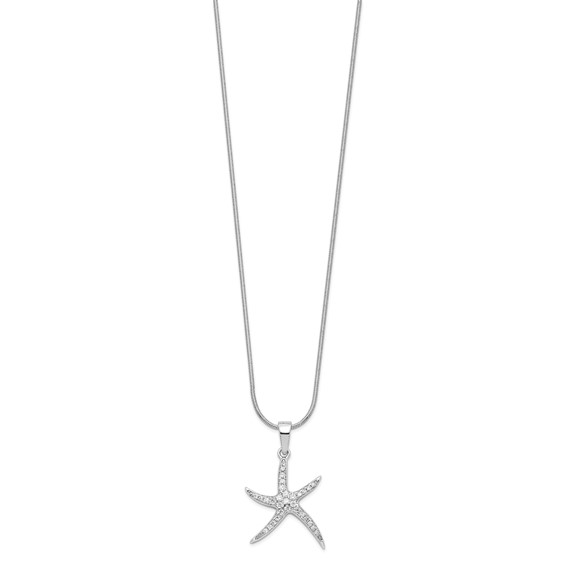 Brilliant Embers Sterling Silver Rhodium-plated 31 Stone 18 inch Micro Pavé CZ Starfish Necklace with 2 Inch Extender