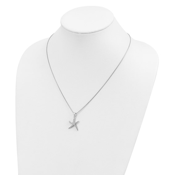 Brilliant Embers Sterling Silver Rhodium-plated 31 Stone 18 inch Micro Pavé CZ Starfish Necklace with 2 Inch Extender