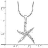 Brilliant Embers Sterling Silver Rhodium-plated 31 Stone Micro Pavé CZ Starfish Necklace with 2 Inch Extender, 18" view 4