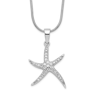Brilliant Embers Sterling Silver Rhodium-plated 31 Stone 18 inch Micro Pavé CZ Starfish Necklace with 2 Inch Extender