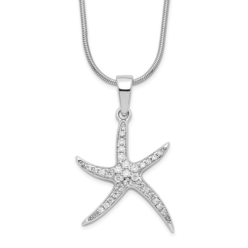 Brilliant Embers Sterling Silver Rhodium-plated 31 Stone Micro Pavé CZ Starfish Necklace with 2 Inch Extender, 18"