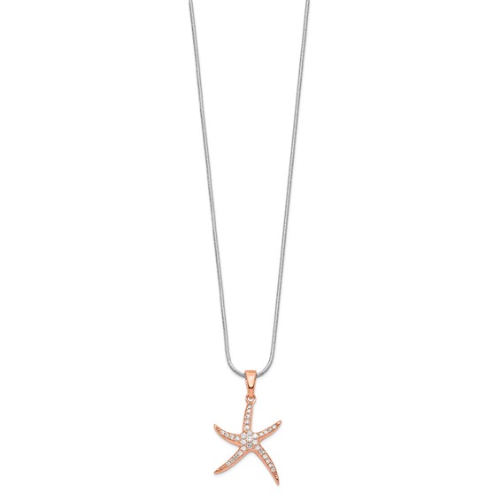 Brilliant Embers Sterling Silver Rose-tone Flash Rose Gold-plated 31 Stone 18 inch Micro Pavé CZ Starfish Necklace with 2 Inch Extender