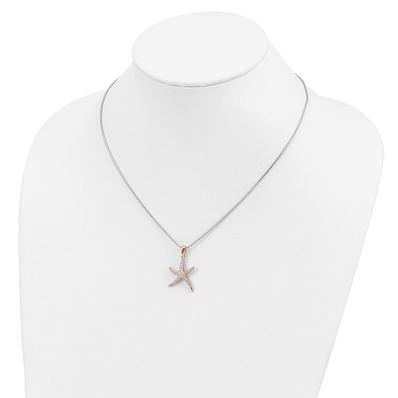 Brilliant Embers Sterling Silver Rose-tone Flash Rose Gold-plated 31 Stone 18 inch Micro Pavé CZ Starfish Necklace with 2 Inch Extender
