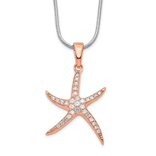 Brilliant Embers Sterling Silver Rose-tone Flash Rose Gold-plated 31 Stone 18 inch Micro Pavé CZ Starfish Necklace with 2 Inch Extender