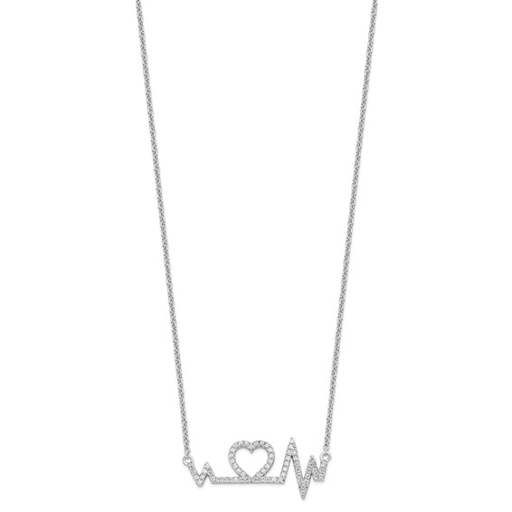 Brilliant Embers Sterling Silver Rhodium-plated 64 Stone 15.75 inch Micro Pavé CZ Heart Necklace with 2 Inch Extender