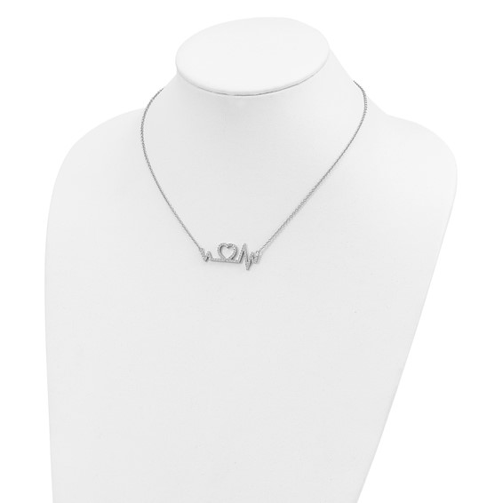 Brilliant Embers Sterling Silver Rhodium-plated 64 Stone 15.75 inch Micro Pavé CZ Heart Necklace with 2 Inch Extender