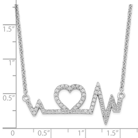 Brilliant Embers Sterling Silver Rhodium-plated 64 Stone 15.75 inch Micro Pavé CZ Heart Necklace with 2 Inch Extender