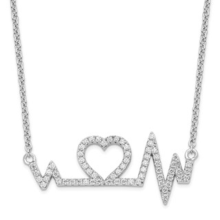 Brilliant Embers Sterling Silver Rhodium-plated 64 Stone 15.75 inch Micro Pavé CZ Heart Necklace with 2 Inch Extender