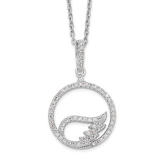 Brilliant Embers Sterling Silver Rhodium-plated 67 Stone 18 inch Micro Pavé CZ Wing Necklace with 2 Inch Extender